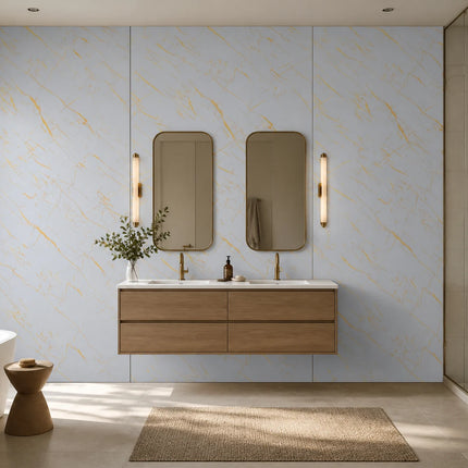 PVC wandpaneel 280x122 White Gold Marble