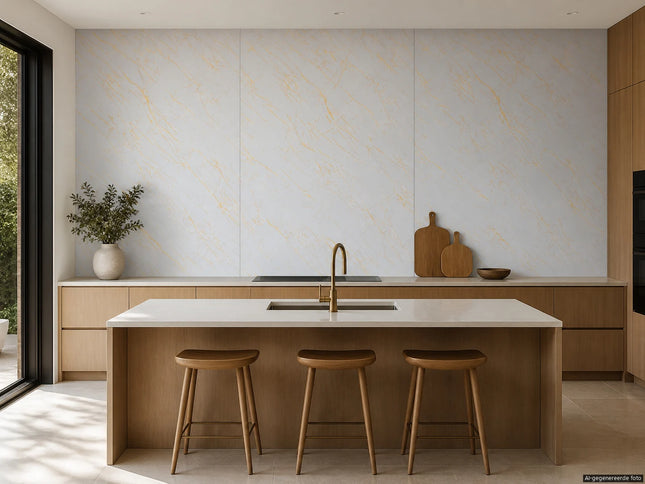 PVC wandpaneel 280x122 White Gold Marble