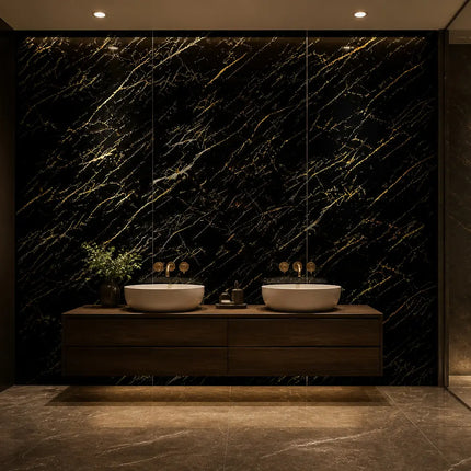 PVC wandpaneel 280x122 Black Gold Marble