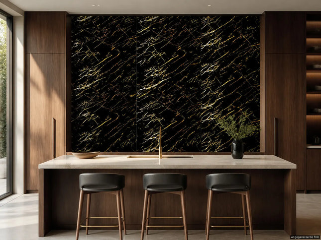 PVC wandpaneel 280x122 Black Gold Marble