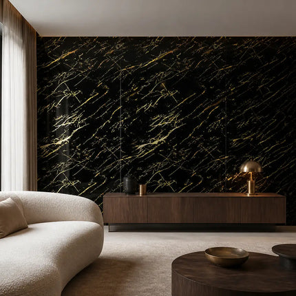PVC wandpaneel 280x122 Black Gold Marble