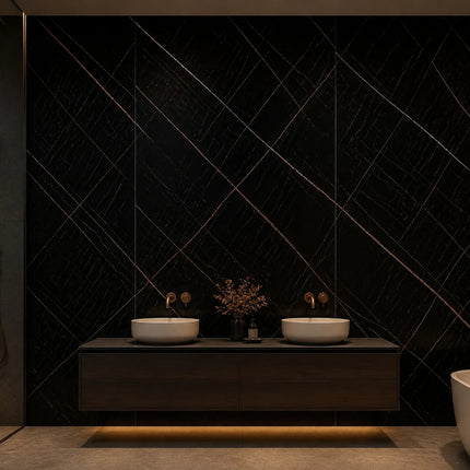 PVC wandpaneel 280x122 Black Scratched Marble