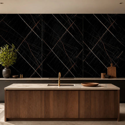 PVC wandpaneel 280x122 Black Scratched Marble