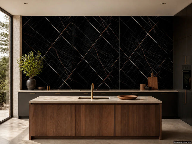 PVC wandpaneel 280x122 Black Scratched Marble