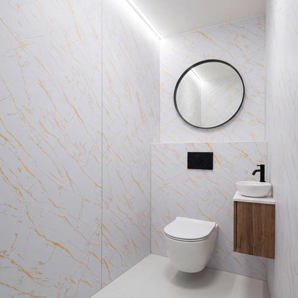 PVC wandpaneel 280x122 White Gold Marble