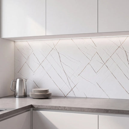 PVC wandpaneel 280x122 White Scratched Marble