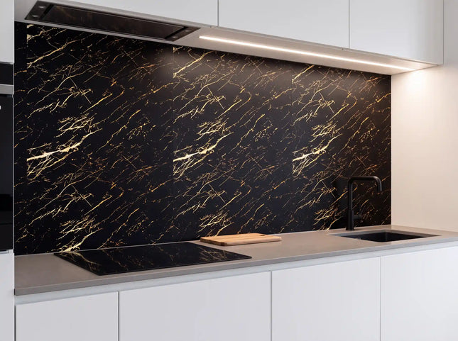 PVC wandpaneel 280x122 Black Gold Marble
