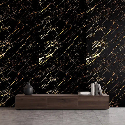 PVC wandpaneel 280x122 Black Gold Marble
