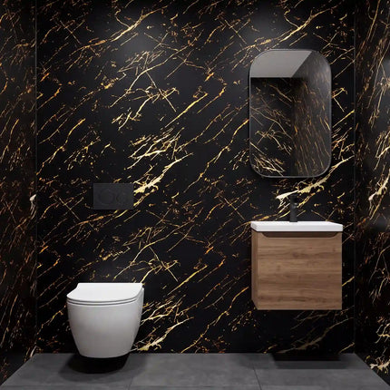 PVC wandpaneel 280x122 Black Gold Marble