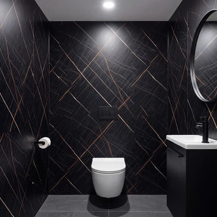 PVC wandpaneel 280x122 Black Scratched Marble