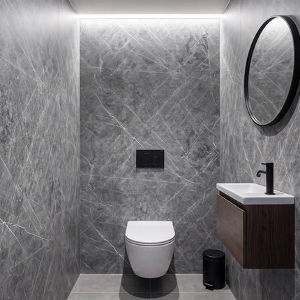 PVC wandpaneel 280x122 Scratched Dark Grey Marble