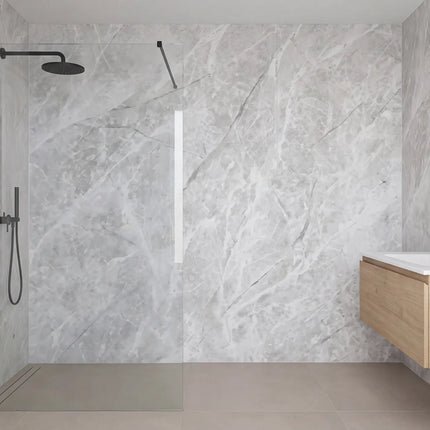 PVC wandpaneel 280x122 Scratched Light Grey Marble - sample