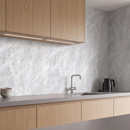 PVC wandpaneel 280x122 Scratched Light Grey Marble - sample