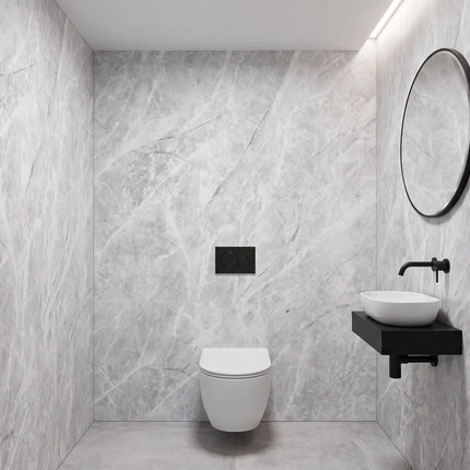 PVC wandpaneel 280x122 Scratched Light Grey Marble - sample